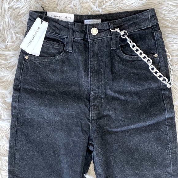 WeWoreWhat Slit Hem Chain Jean in Washed Black - Picture 8 of 13
